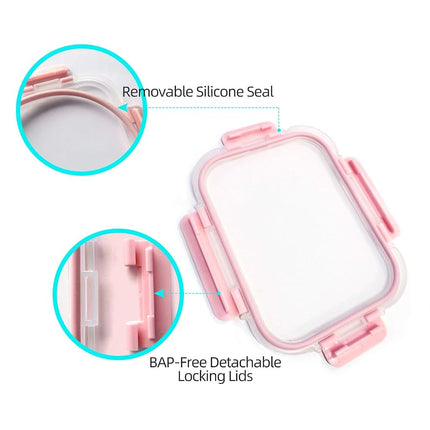 [10-Pack] Glass Meal Prep Containers - Food Storage Containers with Airtight Lids for Kitchen, Home Use - Glass Lunch Containers Pink