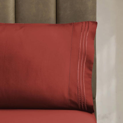 CELINE LINEN 4-Piece Bed Sheet Set with Deep Pockets, King Rust