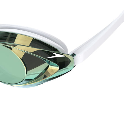 Speedo Vanquisher 2.0 Mirrored Swimming Goggles - Anti-Fog, UV Protection, Wide Panoramic Lens, Cushioned Silicone Seals, Four Nosepiece Options, Yellow, White