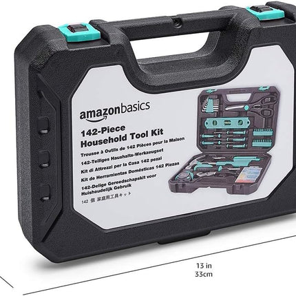 Amazon Basics Tool Kit with Storage Case, 142-Piece Household Tool Set for DIY Projects and Home Repairs, Turquoise