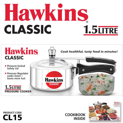 Hawkins Classic Pressure Cooker, 1.5 Litre Capacity