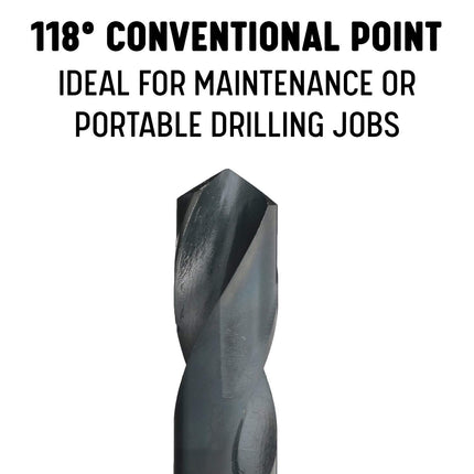 Drill America DWDRSD Series Qualtech High-Speed Steel Economy Reduced-Shank Drill Bit, Black Oxide Finish, 3/4" Round Shank, Spiral Flute, 118 Degrees Conventional Point, 15/16" Size, Pack of 1