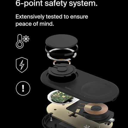 Belkin 3-in-1 MagSafe-Compatible Wireless Charging Pad with Qi2 15W - iPhone Charger - Fast Charging Wireless Charging Station for iPhone 16, 15, & 14 Series, AirPods, Apple Watch, & More - Black