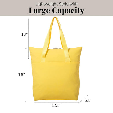 Baggallini Swift Tote Bag for Women - Lightweight 12x16 Nylon Zipped Travel Carry On Bag w/Luggage Sleeve, B-lite Lemon