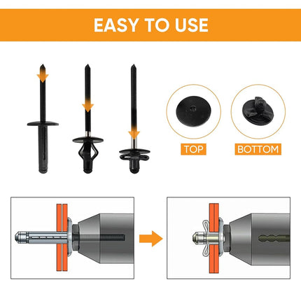 ALLCLEAN 3/16" x 5/8" Tri-Fold Large Head Rivets Assortment - 100Pcs,Black Tri-fold Exploding Pop Rivets Solid Aluminum Tri Grip Rivets Bulb Style Rivets for Kayak Marine Boat