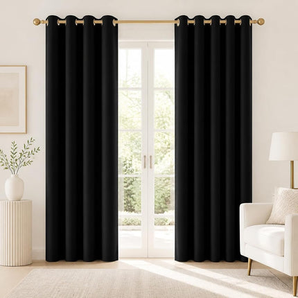 Deconovo 100% Blackout Grommet Black Curtains with Backing, Thermal Insulated, Soundproof Drapes for Living Room/Bedroom/Guest Room/Entryway/Sliding Glass Door (Set of 2, 42W x 84L Inch, Black)