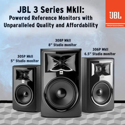 JBL Professional 305P MkII Altavoces monitores activos bidireccionales autoamplificados de 5 pulgadas para producción musical de campo cercano, monitores de estudio, computadoras de escritorio, audio de alta fidelidad. Se venden en pares, negros