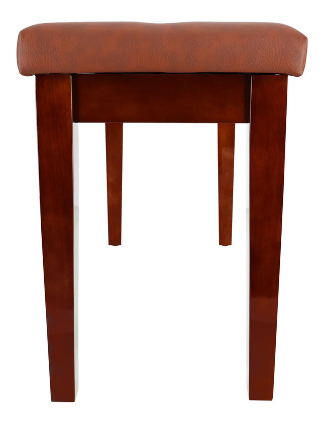 Banco de piano premium Rockville PB7 marrón con almacenamiento, madera de caucho de Tailandia maciza, asiento de espuma de 2.5 pulgadas, piel sintética, capacidad de 450 lb, perfecto para el hogar, estudio y escenario
