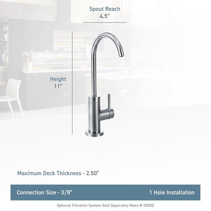 Moen Chrome Sip Modern Cold Water Kitchen Beverage Faucet with Optional Filtration System, S5530