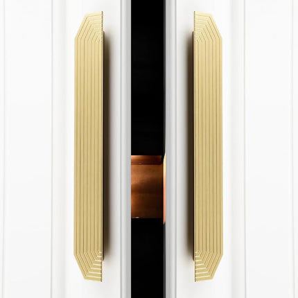 BaiNong Brass Cabinet pulls Brushed Drawer pulls Modern Gold Cabinet pulls Cabinet Handles Drawer Handles for Dresser Closet (4Pack-9.8inch Polygon)