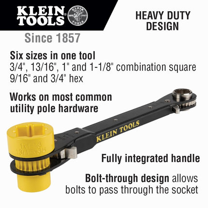 Klein Tools KT155HD 5-in-1 Lineman Wrench, Heavy Duty , Black