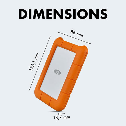 LaCie Rugged USB-C 2TB External Hard Drive Portable HDD – USB 3.0 compatible, Drop Shock Dust Rain Resistant, for Mac and PC Computer Desktop Workstation Laptop, Orange