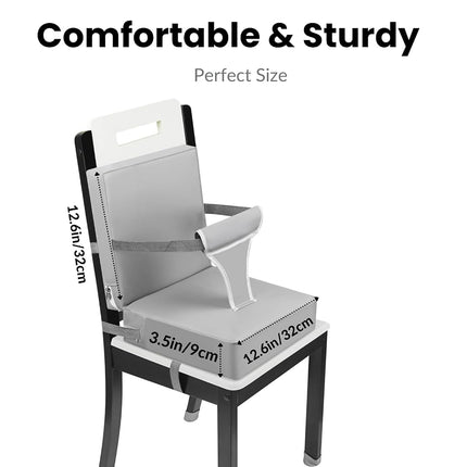 PandaEar Toddler Booster Seat for Dining Table, Portable Increasing Booster Cushion with Backrest & Adjustable Seat Belt for Kids Children, Non-Slip Bottom (Grey)