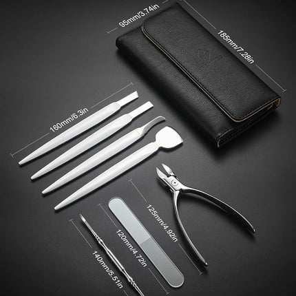 FERYES Pedicure Knife Ingrown Toenail Kit, 7 PCS Professional Pedicure Tool Toenail Grooming Kit, Super Sharp Toenail Clippers (Leather case included）