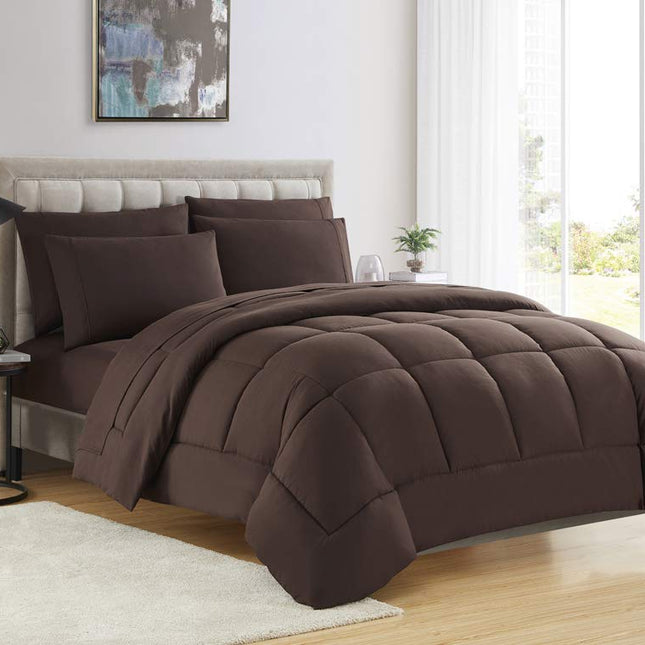 Sweet Home Collection Down Alternative Comforter All Season Warmth Luxurious Plush Loft Microfiber Fill Duvet Insert Bedding, Twin, Brown