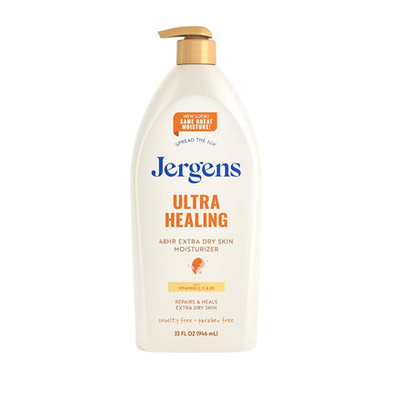 Jergens Ultra Healing Dry Skin Lotion, Hand and Body Moisturizer for Quick Absorption into Extra Dry Skin with Hydralucence Blend, Vitamins C, E and B5, White, 32oz