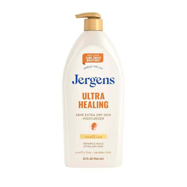 Jergens Ultra Healing Dry Skin Lotion, Hand and Body Moisturizer for Quick Absorption into Extra Dry Skin with Hydralucence Blend, Vitamins C, E and B5, White, 32oz