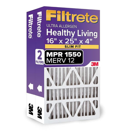 Filtrete 16x25x4(SlimFit), AC Furnace Air Filter, MPR 1550 DP, Healthy Living Ultra Allergen Deep Pleat, 2-Pack, Fits Lennox & Honeywell Devices (exact dimensions 15.5 x 24.5 x 3.75)