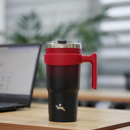 Konokyo Gobelet de 20 oz avec poignée et 2 pailles 2 couvercles, bouteille d'eau isotherme en acier inoxydable, tasse sous vide réutilisable, mug de voyage, noir