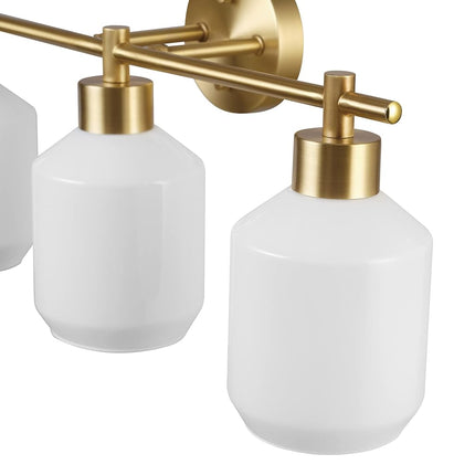 Globe Electric 52055 Cannes 3-Light, Gold Bathroom Vanity Light Fixtures, Modern Wall Lighting with Milk Glass Shades, Vanity Lights for Bathroom, Brass Bathroom Light fixtures