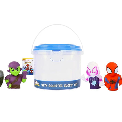 Marvel Spidey & Friends - 5 Piece Bath Squirter Bucket Set - Bath Toys for Baby and Toddlers - Includes Organizer Bucket - Store Bath Time Water Toys