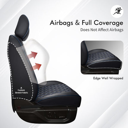 Huidasource Tacoma Seat Covers Full Set, Full Coverage Waterproof Leather Truck Seat Protector, Front&Rear Cushion Cover Custom Fit for Toyota Tacoma 2016-2023 Double/Crew Cab(Full Set/Black&Blue)