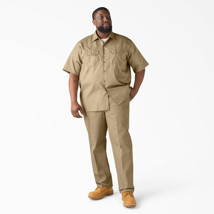 Dickies Men's Twill Short Sleeve Work Shirt – Lightweight Durable Uniform with Pockets for Warehouse, HVAC, Khaki, 4X-Large Big Tall