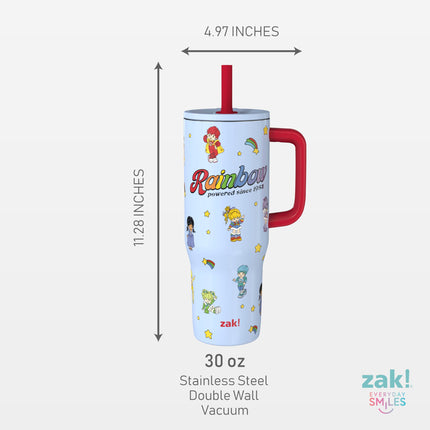 Vaso de viaje Sutton Rainbow Brite de Zak Designs para llevar, 887 ml, acero inoxidable con aislamiento al vacío, popote de silicona y asa de transporte para bebidas frías (Rainbow Brite, Color Kids)