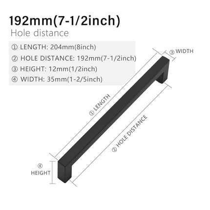Redunest Cabinet Pulls Matte Black Cabinet Handles Square Drawer Pulls, 10 Pack 7-1/2 Inch Stainless Steel Kitchen Door Cupboard Cabinet Handles, Drawer Hardware Handles, 192mm Hole Centers