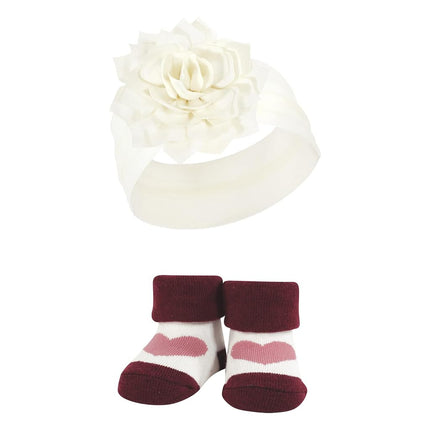 Hudson Baby Girl's Headband and Socks Giftset, Burgundy Blush, One Size