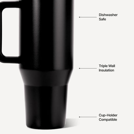 HydroJug Traveler - Modern 40 oz Tumbler with Handle & Simple Flip Straw - Car Cup Holder Friendly, Leak Resistant Water Bottle-Reusable Insulated Stainless Steel & Rubber Base - Gifts for Women & Men