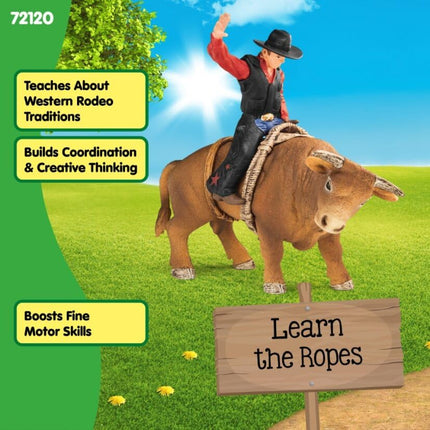 SCHLEICH Farm World Cowboy Bull Riding 4-Piece Cowboy Toy Set for Rodeo Fans & Kids Ages 3+