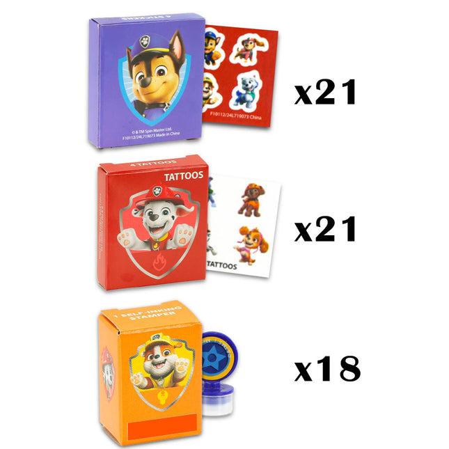 Paw Patrol Party Favors Bulk Set ~ Bundle with 60 Pieces Party Favor Boxes with Stickers, Tattoos and Stampers for Kids Birthday | Paw Patrol Classroom Prize Boxes