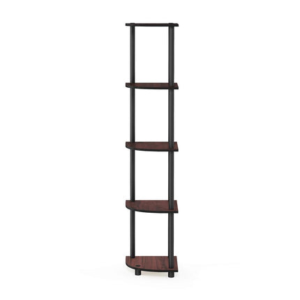 Furinno TURN-N-TUBE Corner Shelf, 5-Tier Corner Bookshelf, Open Storage Shelves, for Organization and Storage, Living Room, Home Office, Garage, Bedroom, Dark Cherry