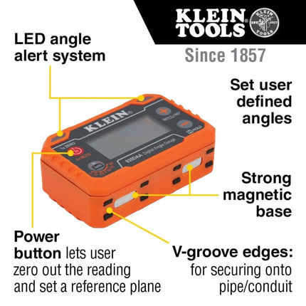 Klein Tools 80155 2-Piece Digital Electronic Level and Angle Gauge Set with LED Angle Alert, Plumber's Kit Straps, 0-90 and 0-180 Degrees