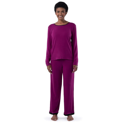 Conjunto de pijama de 2 piezas de Fruit of the Loom para mujer, camiseta de manga larga y pantalón, color Boysenberry, talla grande