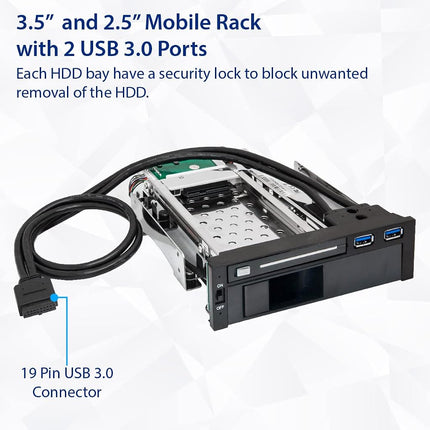 Syba 5.25" Bay Tray Less Mobile Rack for 3.5" and 2.5" Sata III HDD with Extra 2 Port USB 3.0 - SY-MRA55006