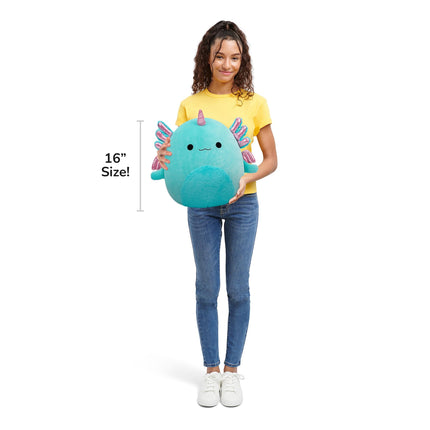 Squishmallows Original 14-Inch Bellamy the Teal Axolotl Alicorn with Shimmery Accent