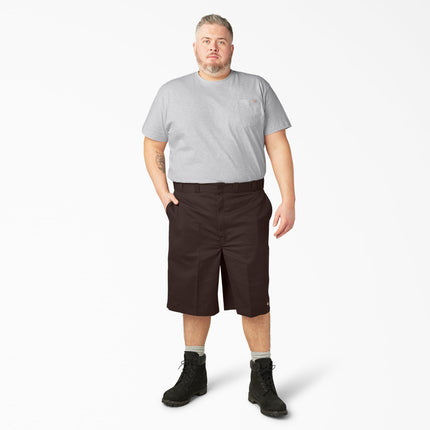 Pantalones cortos de trabajo Dickies para hombre, corte holgado, parte delantera lisa, marrón oscuro, 36 Regular