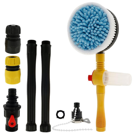 Abizarch Auto Rotating Car Wash Brush Multifunctional Car Foam Cleaning Kit with 360° Spin Head Portable Chenille Car Scrub Brush High Pressure Cleaning Tool Long Handle for Home Car(Waterless Pipe)