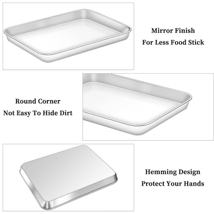Deedro Baking Sheet with Rack Set [2 Sheets + 2 Racks], Stainless Steel Cookie Half Sheets Baking Pan Oven Tray with Cooling Rack, 10 x 8 x 1 Inch, Heavy Duty, Non-Toxic, Easy Clean