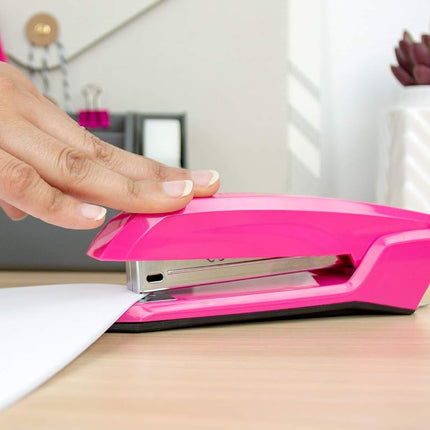 Bostitch Office Ascend 3 in 1 Stapler Integrated Remover & Staple Storage, 420 Staples Included, 20 Sheet Capacity, Lightweight, Pink