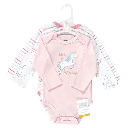 Hudson Baby baby-girls Cotton Long-sleeve Bodysuits, Glitter Unicorn, 0-3 Months