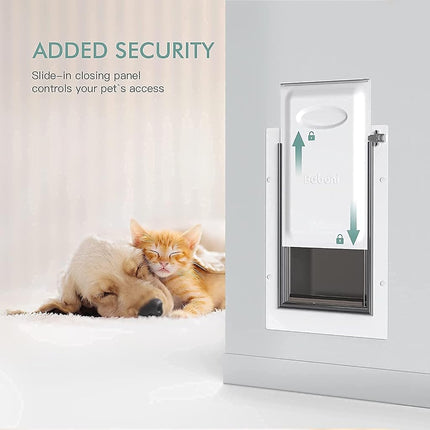 Baboni 3-Flap Pet Door for Wall, Steel Frame and Telescoping Tunnel, Aluminum Lock, Double Flap Dog Door and Cat Door, Strong and Durable (Pets Up to 100 Lb) -Large