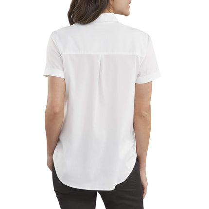 Camisa de manga corta con botones de popelina elástica Dickies para mujer, talla grande, blanca, talla única