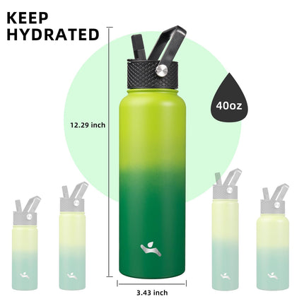 Konokyo Insulated Water Bottle with Straw,40oz 3 Lids Metal Bottles Stainless Steel Water Flask,Bamboo Grove