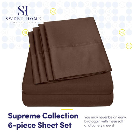 Sweet Home Collection Full Size Bed Sheets - 6 Piece 1500 Supreme Collection Fine Brushed Microfiber Deep Pocket Full Sheet Set Bedding - 2 Extra Pillow Cases, Brown