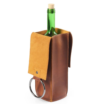 Londo Genuine Leather Wine Bottle Holder Carrier, Extended Protection, Comfortable Handles, Fits Most Bottles, 36cm