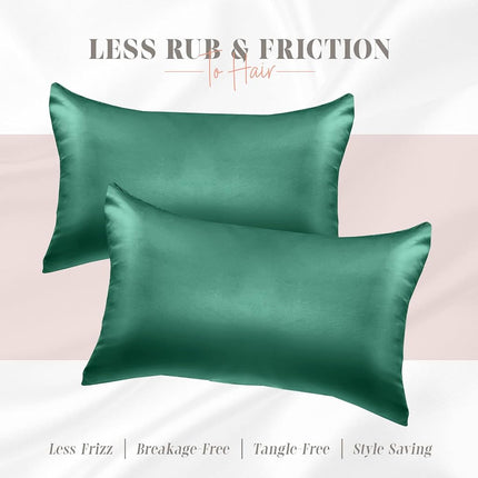 Elegant Comfort Silky and Luxurious 2-Piece Satin Pillowcase Set for Healthier Skin and Hair, Hidden Zipper Closure and Beautifully Packaged, Satin Pillowcase Set, King, Hunter Green