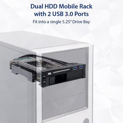 Syba 5.25" Bay Tray Less Mobile Rack for 3.5" and 2.5" Sata III HDD with Extra 2 Port USB 3.0 - SY-MRA55006